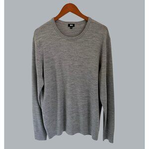Uniqlo Mens XL Gray Lightweight Merino Wool Crewneck Sweater